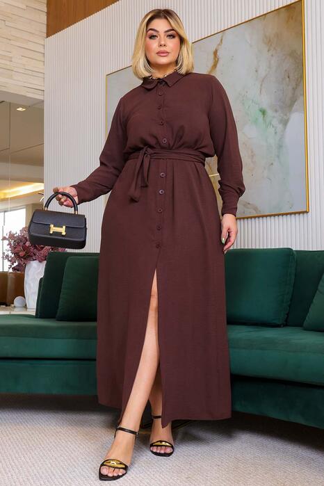 Chemise Plus Size Com Cinto Marrom
