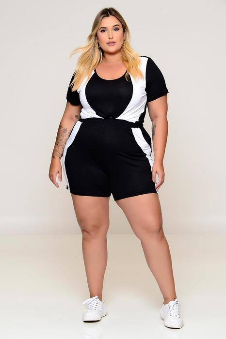Short Plus Size Viscolycra Bicolor - Preto