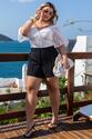 Short Plus Size Alfaiataria Pregas Preto