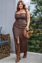 Conjunto Plus Size Cropped e Saia em Corino - Marrom