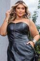 Conjunto Plus Size Cropped e Saia em Corino Preto