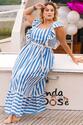 Vestido Plus Size Listrado Azul