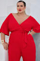 Macacão Plus Size Busto Transpassado Vermelho