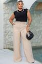 Calça Pantalona Plus Size Fivela - Bege