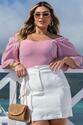 Cropped Plus Size Listrado Rosa