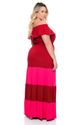 Vestido Plus Size Longo Ciganinha Rosa e Vermelho