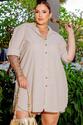 Maxi Camisa Plus Size em Linho Bege