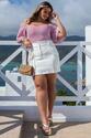 Cropped Plus Size Listrado Rosa