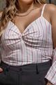 Camisa e Cropped Plus Size Listrado Rosa