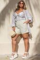 Camisa e Cropped Plus Size Listrado Azul