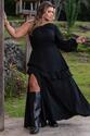 Vestido Longo Nula Manga Sarjado Preto