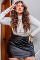 Blusa Canelada Plus Size Manga Longa Branca