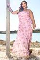 Vestido Plus Size Longo de Tule Estampado