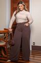 Blusa Plus Size Canelada Com Pregas Nude