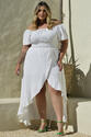 Vestido Plus Size com Cintura em Lastex Branco