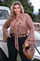 Blusa Plus Size Com Amarril Marrom