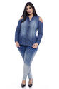 Camisa Jeans Plus Size Vazada