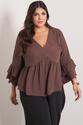 Blusa Plus Size Flora Decote V Marrom