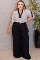 Camisa Plus Size Bicolor Decote V Preta - Preto