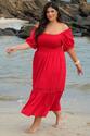 Vestido Plus Size Petalas Ao Sol Vermelho
