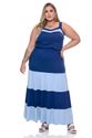 Vestido Plus Size Longo Regata Tricolor Azul