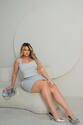Conjunto Plus Size Cropped e Short Saia Cinza