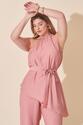 Conjunto Plus Size Blusa Manga Nula e Calça Rose
