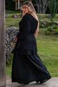Vestido Longo Nula Manga Sarjado Preto