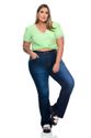 Blusa Plus Size Lisa Decote V Detalhes em Renda Verde