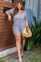 Conjunto Camisa e Shorts Listrado Azul