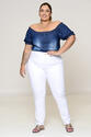 Camisa Plus Size Jeans Ombro a Ombro