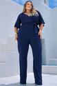 Macacão Plus Size Busto Transpassado Azul