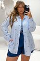 Camisa Plus Size Bordada Azul