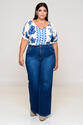 Blusa Plus Size Estampado Decote V Azul
