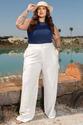 Calça Plus Size Cargo Com Lapelas Off - Off White