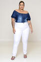 Camisa Plus Size Jeans Ombro a Ombro