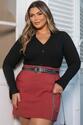 Blusa Plus Size Canelada Com Botoes Preta