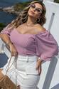 Cropped Plus Size Listrado Rosa