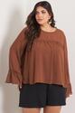 Blusa Plus Size Miche Manga Longa Marrom