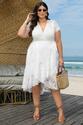 Vestido Plus Size Areia Bordada Branca - Branco