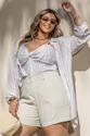 Camisa e Cropped Plus Size Listrado Azul