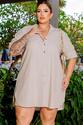 Maxi Camisa Plus Size em Linho Bege