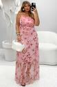 Vestido Plus Size Longo de Tule Estampado - Rosa