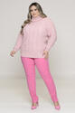 Blusa Plus Size em Malha Tricot Rosa com Gola