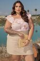Blusa Ciganinha Plus Size Estampada Rosa
