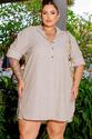 Maxi Camisa Plus Size em Linho Bege