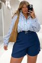 Camisa Plus Size Bordada Azul