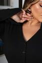 Blusa Plus Size Canelada Com Botoes Preta