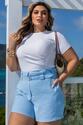 Short Plus Size Azul Fivelas