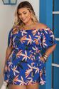 Conjunto Plus Size Ciganinha e Saia Short Azul